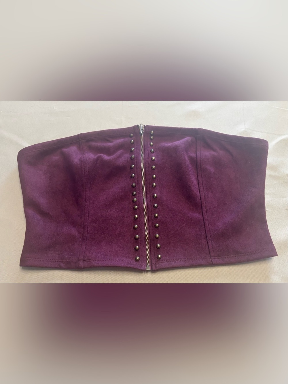 NEW Fashion Nova Burgundy Faux Suede Cropped‎ Tube Top Studded Zip Up Sz XL